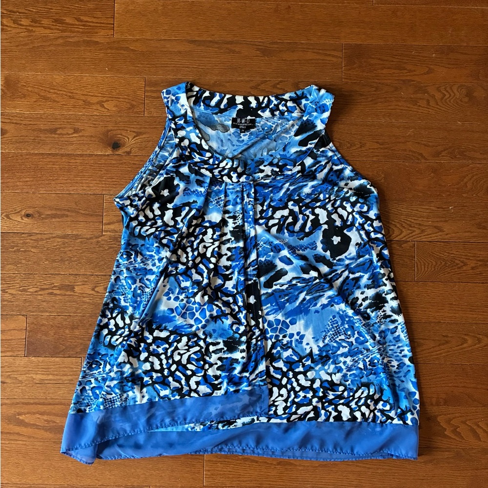 Blue Patterned Sleeveless Top